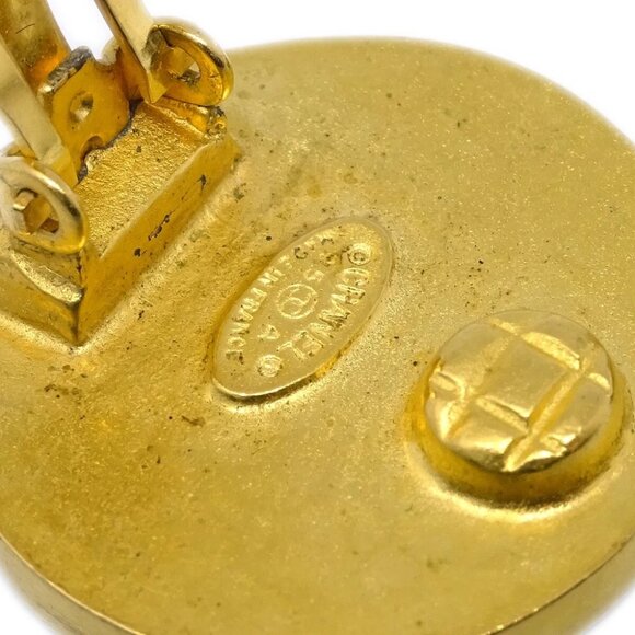 Chanel Button Earrings Clip-On Brown Gold 95A - Picture 4 of 4